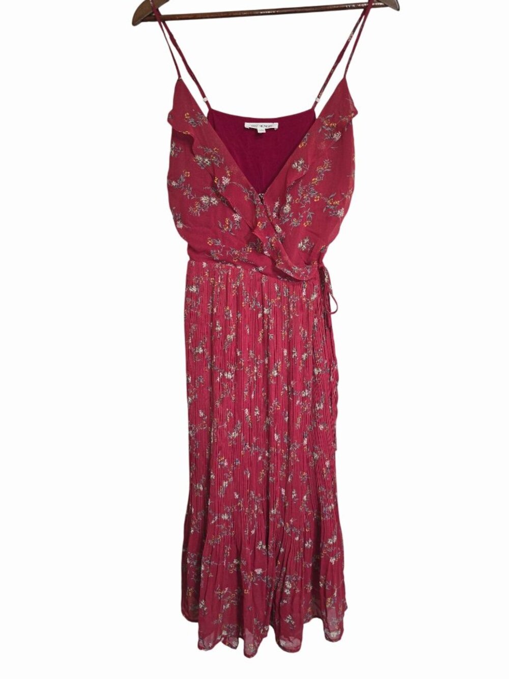 Anthropologie First Monday Medium Floral Wrap Maxi Brick Dress Red